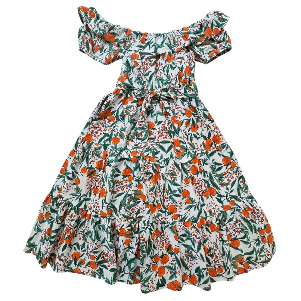 Rachel Parcell Midi Dress Size 8 Citrus Fruit Tiered Off Shoulder Cottagecore
